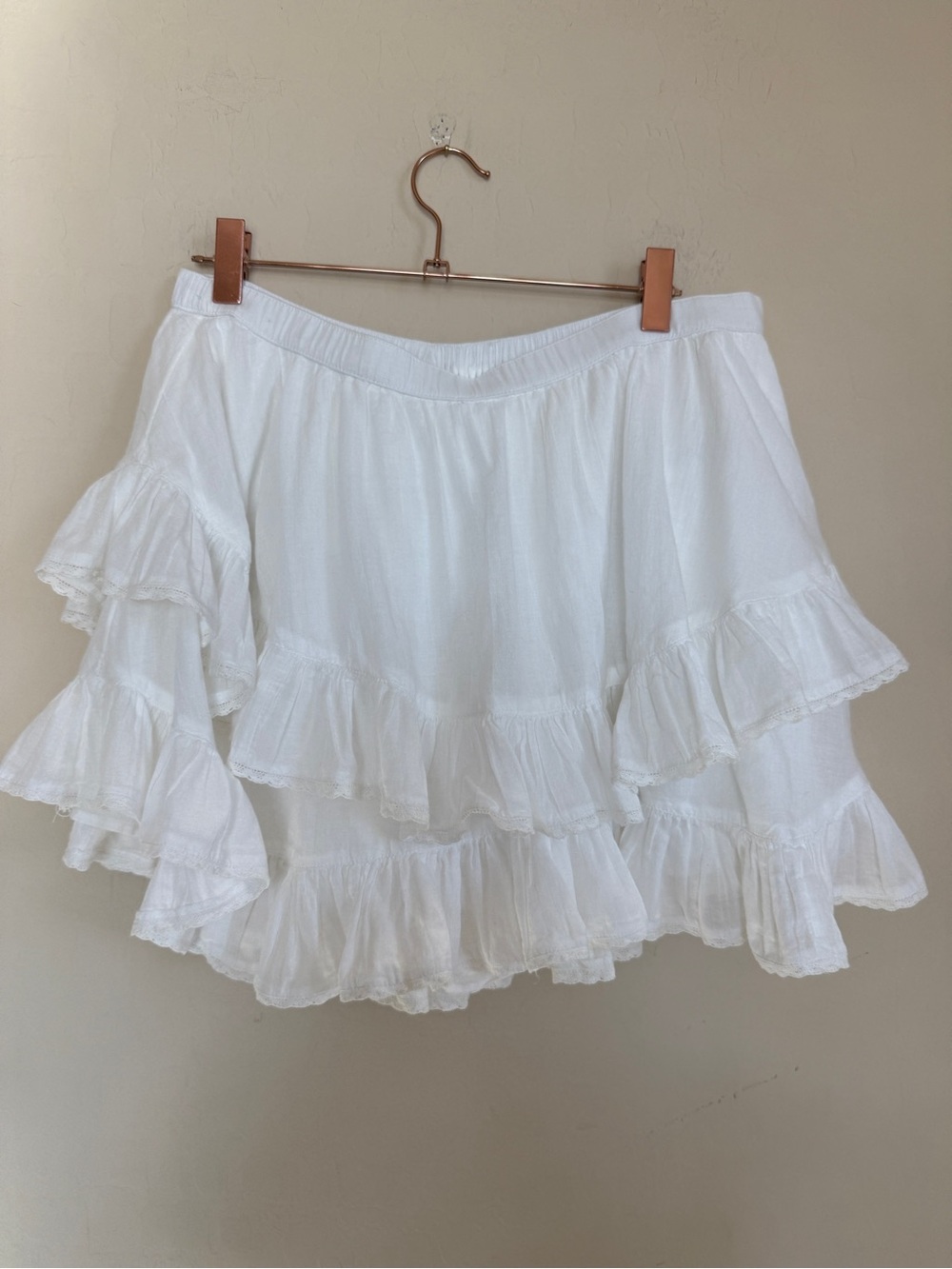 Arie White Rock n Ruffle Tiered Cotton Mini Skirt Large - Picture 2 of 5